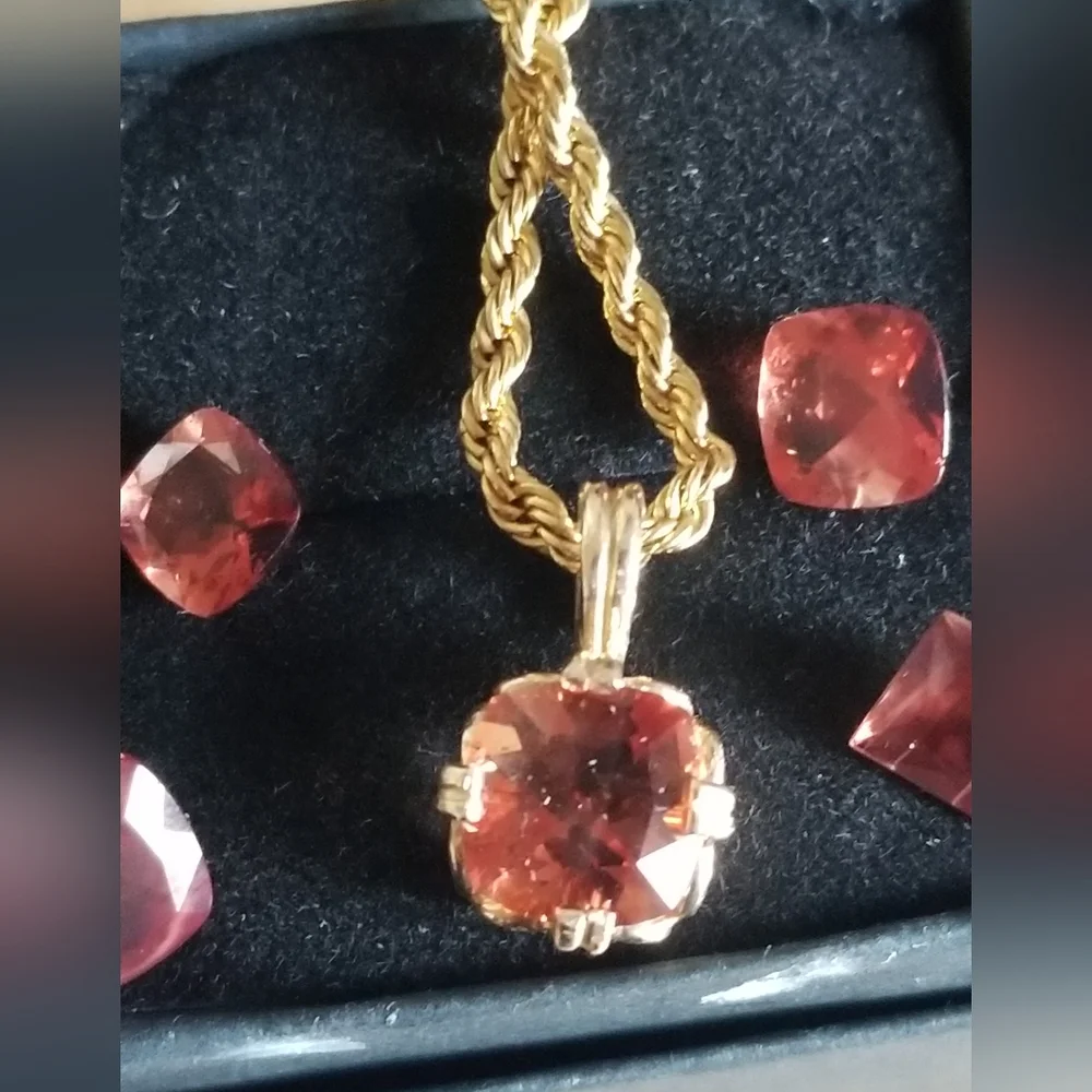 Easter Sale Vintage custom made 14k andesine sunstone  charm chain - Picture 5 of 16